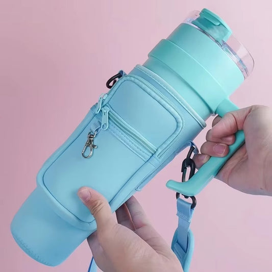 Tumbler Bag - Portable Water Bottle Carrier Sleeve With Adjustable Shoulder Strap Protective Pouch Bag For Hiking Travel Outdoor Use (Random Color) AND ONLY POUCH NOT BOTTEL