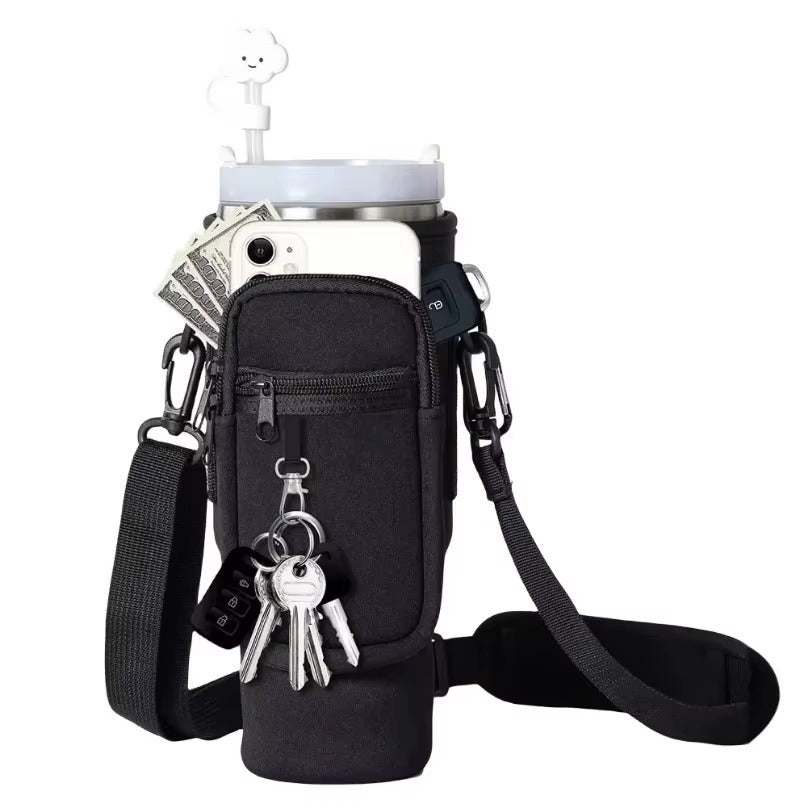 Tumbler Bag - Portable Water Bottle Carrier Sleeve With Adjustable Shoulder Strap Protective Pouch Bag For Hiking Travel Outdoor Use (Random Color) AND ONLY POUCH NOT BOTTEL