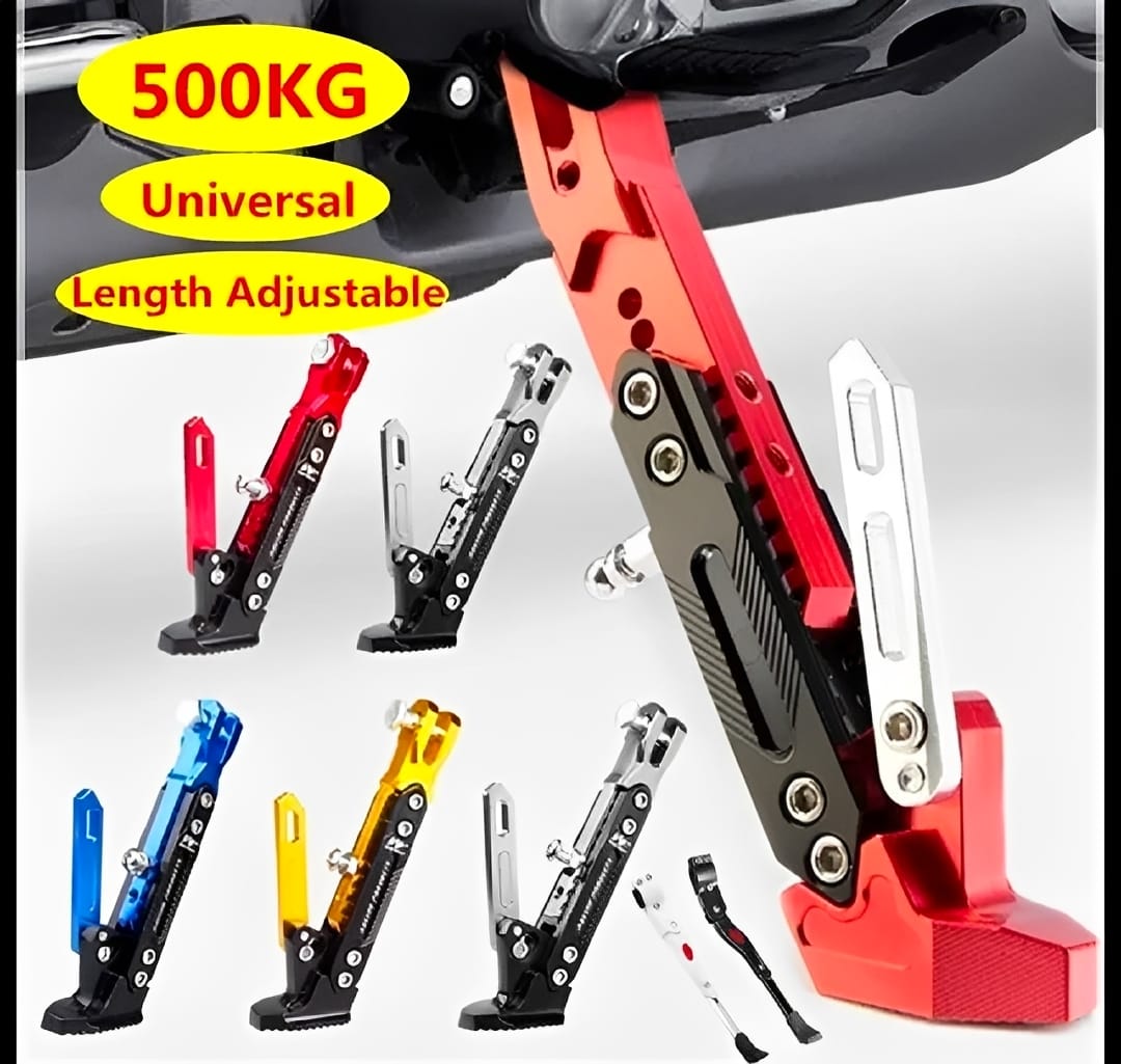Universal Adjustable Aluminum Motorcycle Kickstand – CNC Side Stand (Blue)