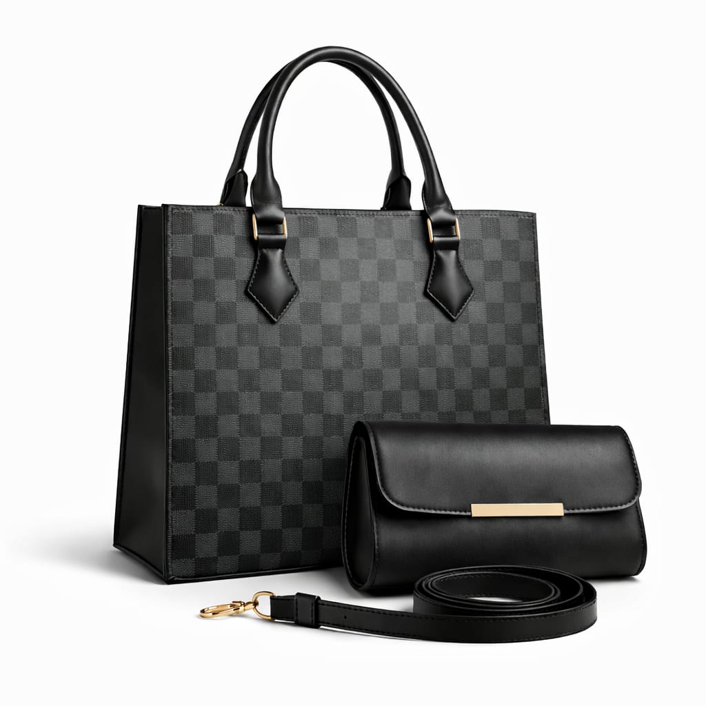 CHECKERED Black HANDBAGS 2-PCS