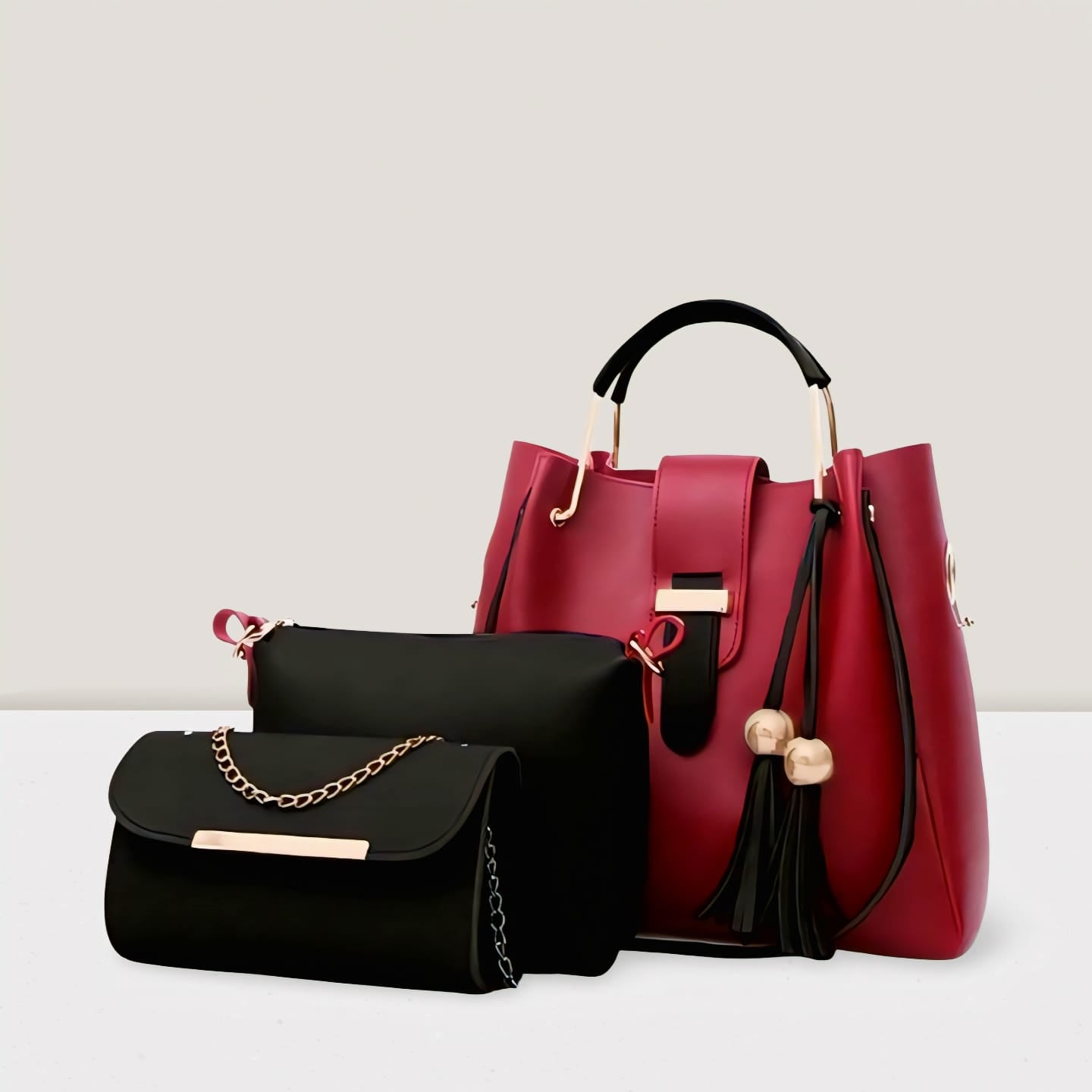 3-PCS  TUSELS PREMIUM LEATHER HANDBAGS_