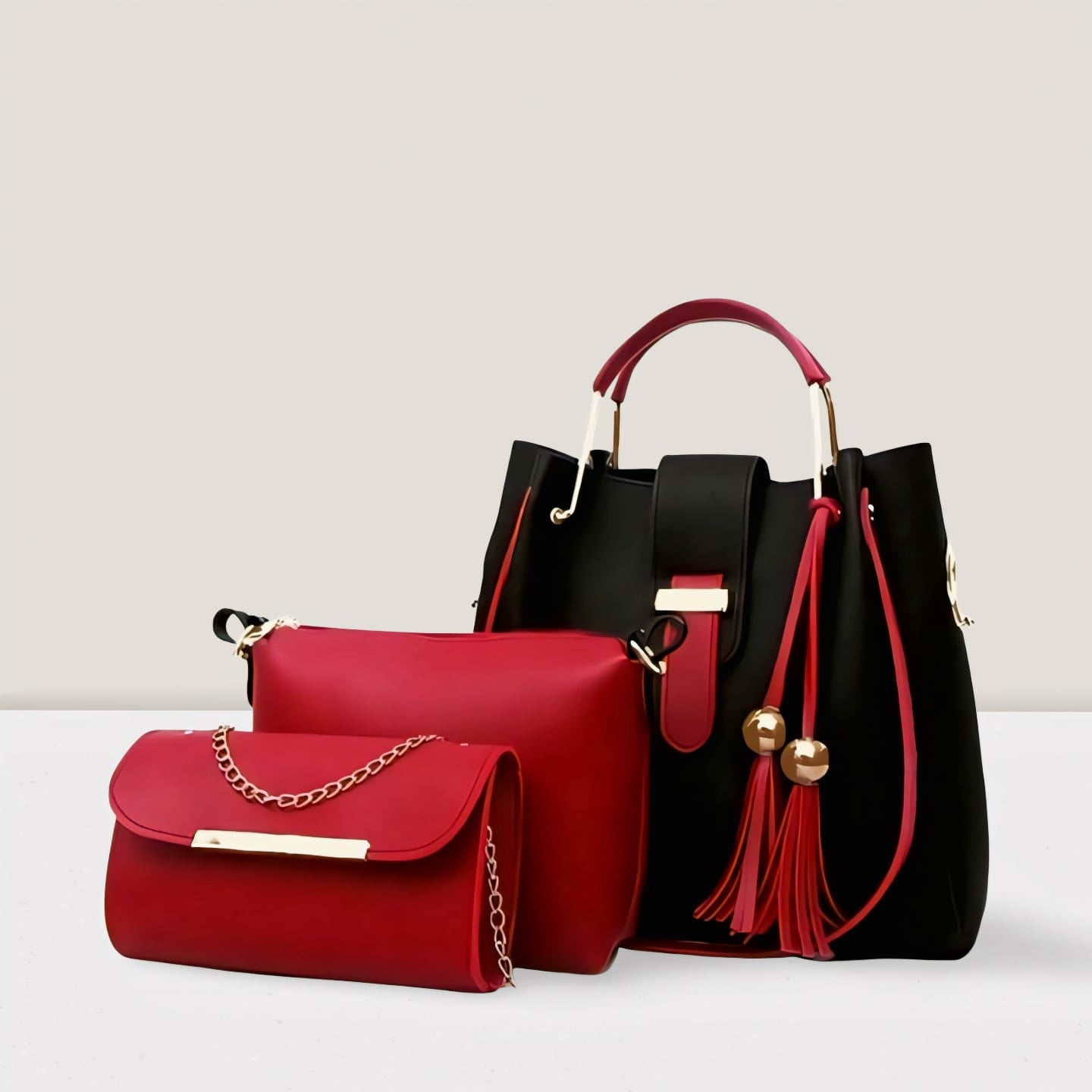 3-PCS  TUSELS PREMIUM LEATHER HANDBAGS_