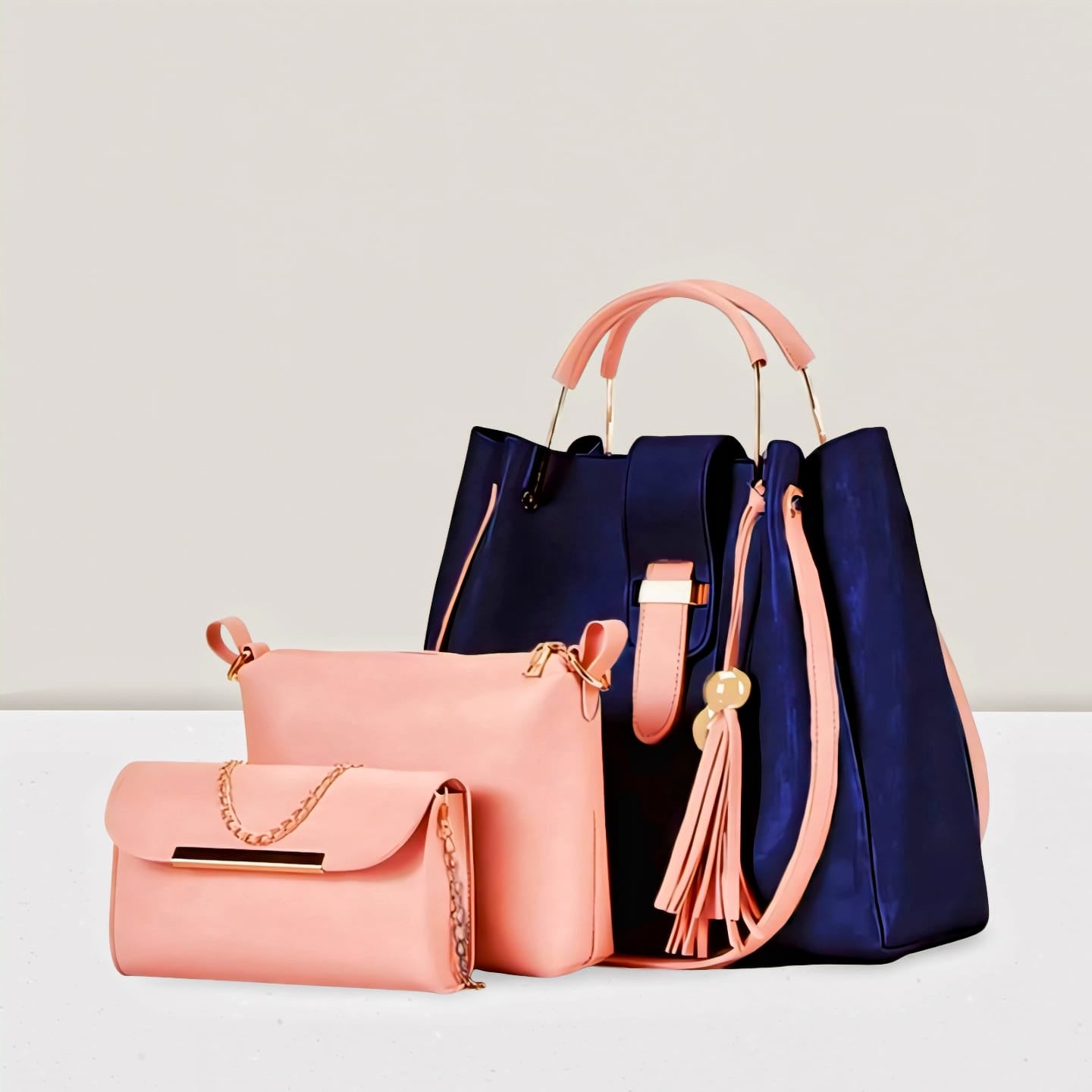 3-PCS  TUSELS PREMIUM LEATHER HANDBAGS_