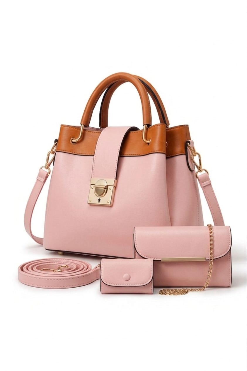 3-PCS  V- LOCK  PREMIUM LEATHER HANDBAGS
