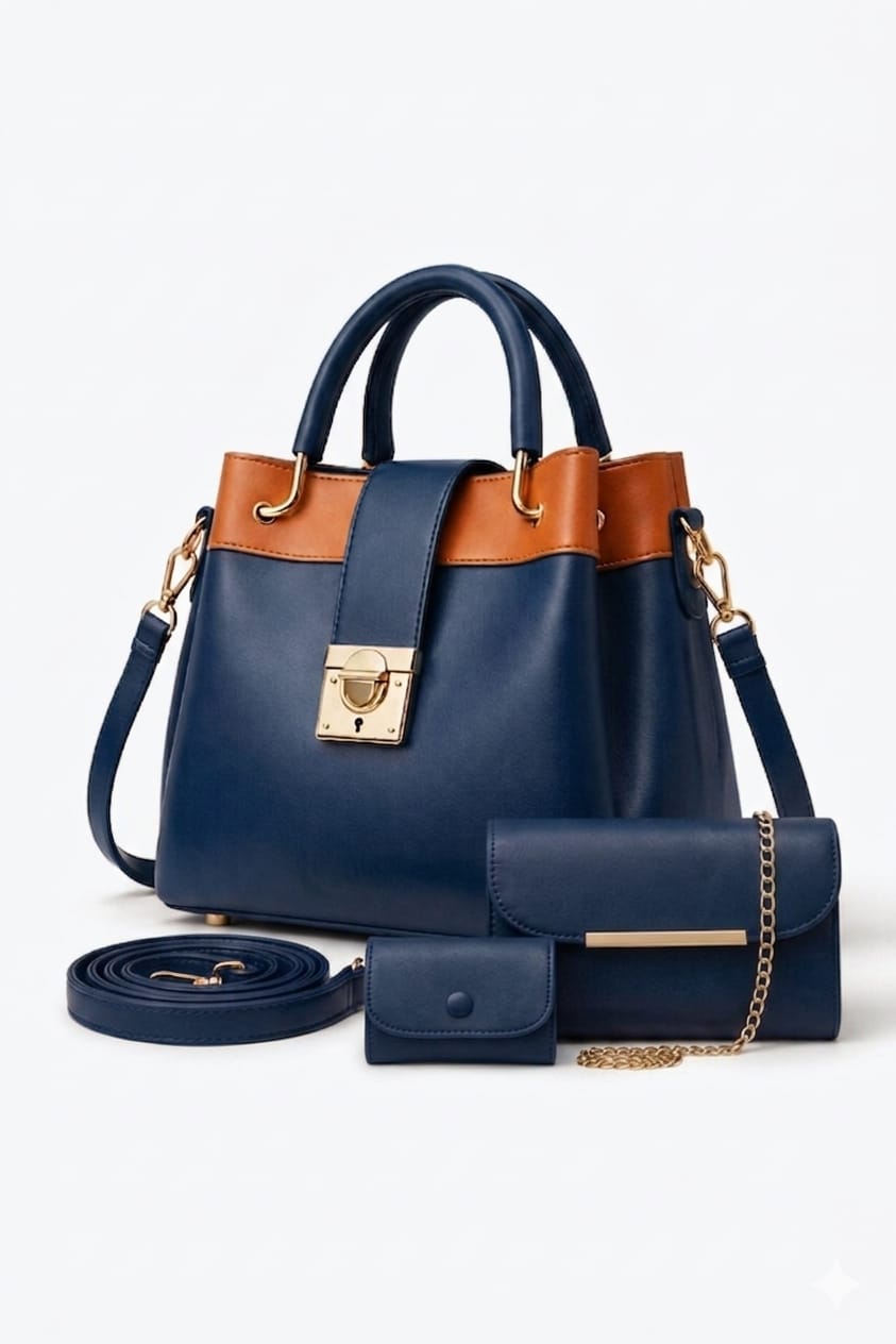 3-PCS  V- LOCK  PREMIUM LEATHER HANDBAGS