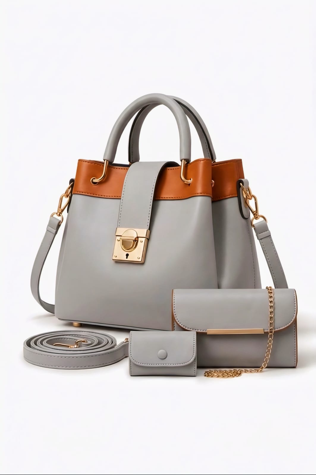 3-PCS  V- LOCK  PREMIUM LEATHER HANDBAGS
