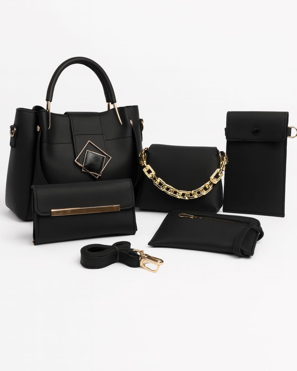 5-PCS DIAMOND PREMIUM SOFT LEATHER BAGS