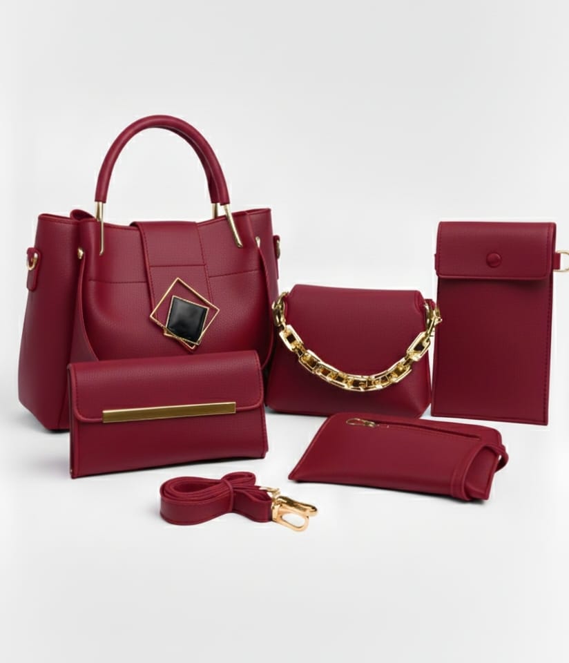 5-PCS DIAMOND PREMIUM SOFT LEATHER BAGS