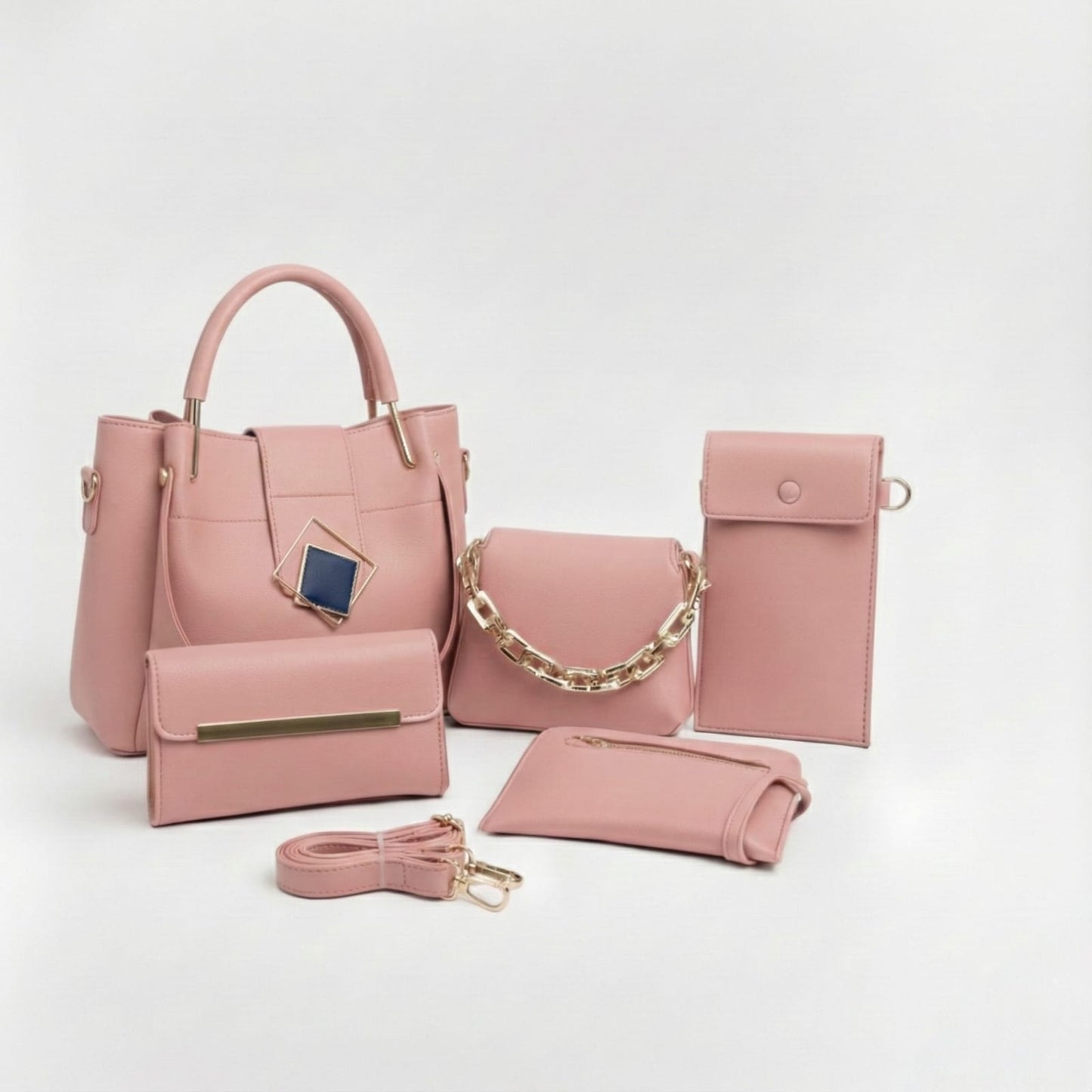 5-PCS DIAMOND PREMIUM SOFT LEATHER BAGS